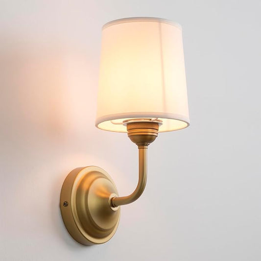 Vintage Fabric Wall Sconce with Funnel White Cloth Shade, E26 Hardwired Indoor 1-Light Wall Mounted Lamp Fixture for Living Room Bedroom Dining Room Hallway