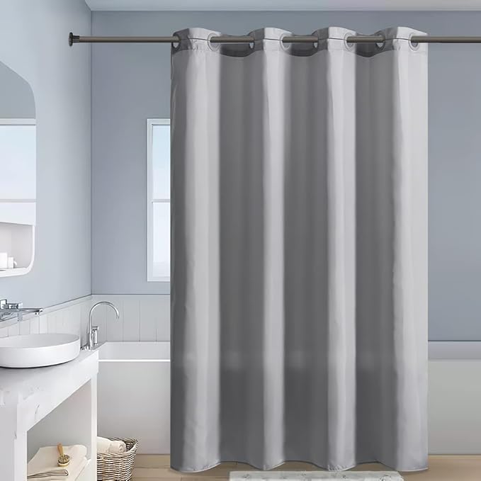 Furlinic No Hook Extra Long Shower Curtain 84 Length,Polyester Fabric Bathroom Curtains with 10 Plastic Split Grommets,Modern Hotel Style Waterproof Dark Grey Shower Curtains,Washable 72x84 Inch
