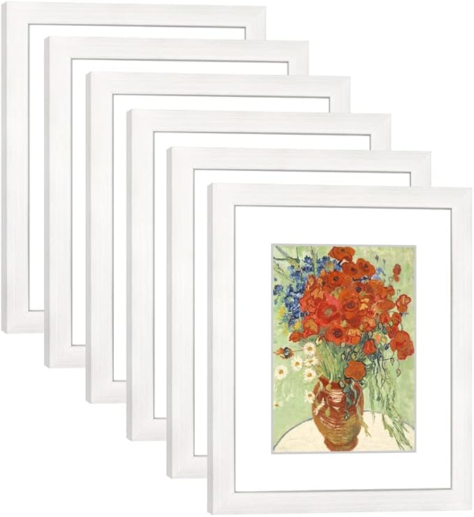 8x10 Picture Frame Set of 6 with Real Glass for Pictures 5x7 with Mat or 8x10 Without Mat, Wall or Tabletop Gallery Photo Frames White