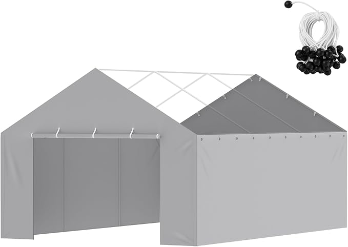 VEVOR Carport Replacement Canopy Cover Side Wall 13 x 20 ft, Garage Tent Shelter Tarp Heavy-Duty Waterproof & UV Protected, Easy Installation with Ball Bungees,Grey (Top and Frame Not Included)