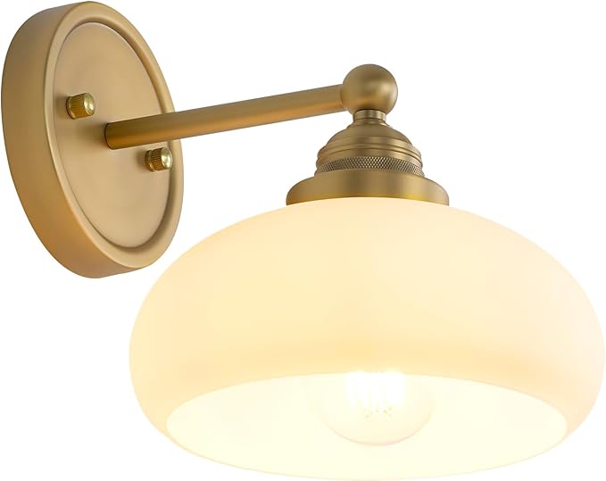Vintage Industrial Sconce Wall Lighting with Milk White Glass Shade, Bathroom Vanity Wall Mounted Lamp Fixture for Living Room Bedroom Stairwells