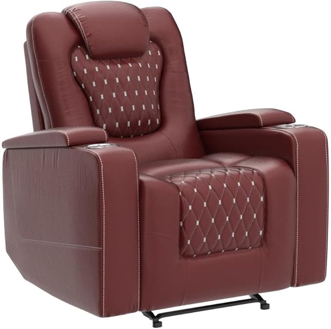 ANJ Power Recliner Chair Set of 3, Electric Soft Leather Reclining Home Theater Seating - USB Ports, Cup Holders, Hidden Arm Storage Movie & Media Room Chairs (Red)