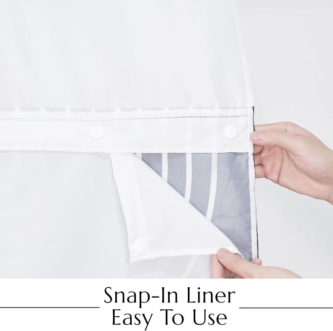 No Hook Shower Curtain with Snap in Liner, Black and White Mid Century Modern Arch Heavy Duty See Through Window Waterproof Machine Washable Bathroom Curtain 71" W x 74" L (Pack of 1)