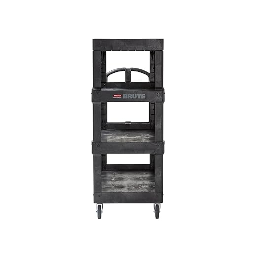 New Rubbermaid Commercial Products 4-Shelf Utility/Service Quad Cart, Heavy Duty Large, Lipped Shelf, Ergonomic Handle, 700 lbs. Capacity, for Warehouse/Garage/Cleaning/Manufacturing (2128657) Black