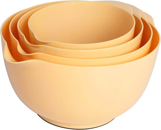 BoxedHome Nesting Plastic Mixing Bowl Set, 4 Piece Mixing Bowl Set with Pour Spouts, Size 1.7, 2.5, 3.5 and 4.5qt, for Prepping, Mixing, Baking, Cooking, Maize
