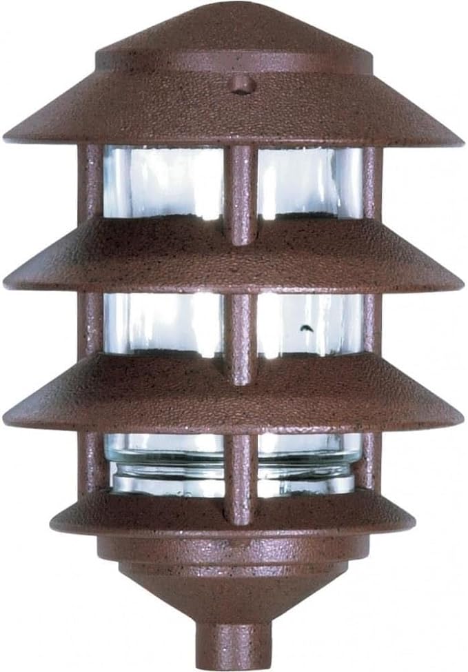 NUVO SF76/633 One 2 Louver Hood Outdoor Pagoda Landscape Pathway Light, 3 Tier-Small, Old Bronze