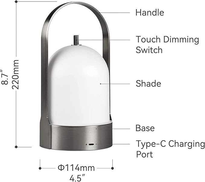 Tubicen Portable LED Outdoor Table Lamp Waterproof, 4000mAh Battery Operated Cordless Table Lamp Rechargeable, 4-Way Touch Dimmable Portable Patio Outdoor Table Lanterns for Patio Dinner Camping