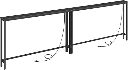 HOOBRO 2 Pack 5.9" Narrow Console Sofa Table with Power Outlets, 47.2" Long Behind Couch Table with Charging Station, Skinny Sofa Table for Living Room, Foyer, Black BB15XGP201G1