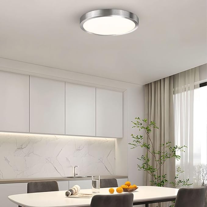 10 Inch LED Flush Mount Ceiling Light Fixture, Super Slim Flush Mount Light for Kitchen, Metal and Glass LED Ceiling Light for Low Ceiling, Hallway, Bathroom, Laundry, Brushed Nickel, 17W, 3000K