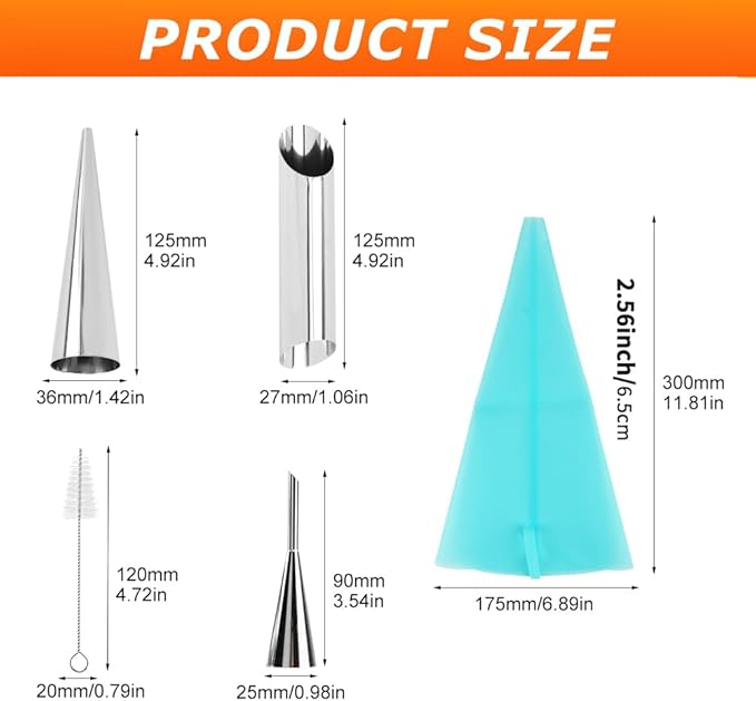 35pcs Cream Horn Kits for Baking, Cannoli Forms Tubes Kit, Stainless Steel 16pcs Cone Shaped and 12pcs Tubular Shaped Baking Pan for Danish Pastry, Cream Roll, Croissant