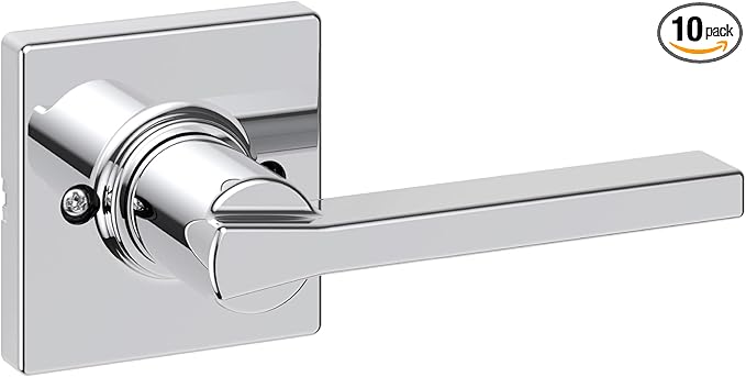 Kwikset Casey Dummy Door Handle, Single Sided Lever for Closets, French Double Doors, and Pantry, Polished Chrome Non-Turning Reversible Interior Push/Pull Lever (Pack of 10)