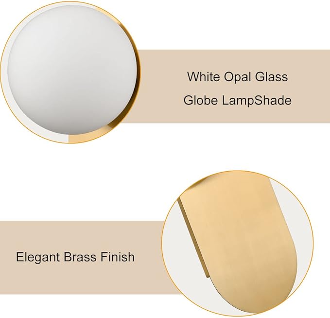 HOLKIRT Brass Wall Sconces Set of Two,Modern Wall Light,Globe Wall Sconce Wall Mount Light Wall Lighting for Bedroom Bathroom Living Room