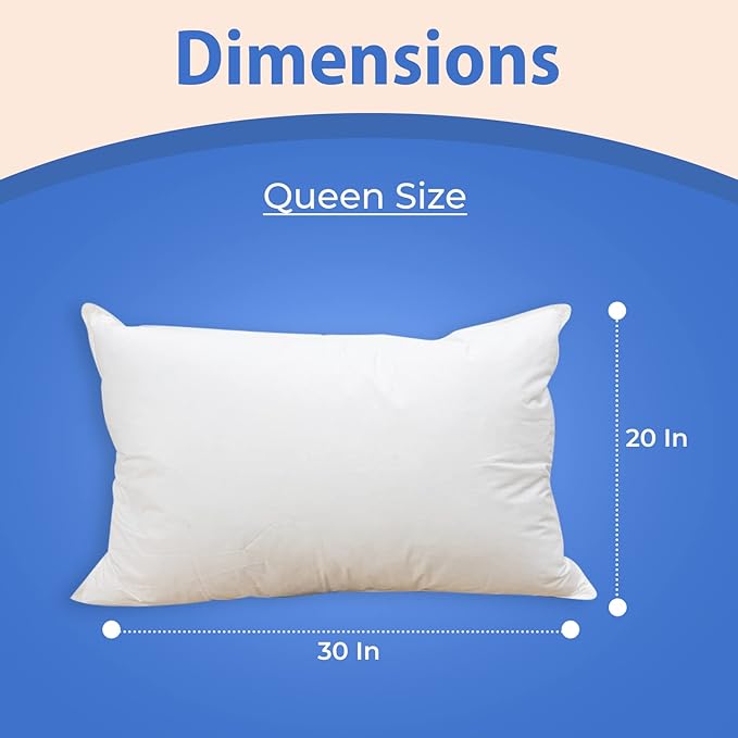 Firm Goose Down Pillow Set of 2 Queen Size 31 Ounce 30x20 Inch RDS Certified Fine Cotton Shell - Made in USA - Firm White Down Pillow