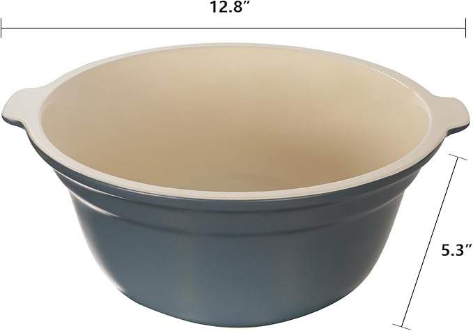 Zing Ceramic Mixing Bowls for Kitchen 5 Qt, Large Salad Bowl, Colorful Vibrant Nesting Bowls for Cooking, Baking, Prepping, Serving, Salad, Housewarming Gift, Microwave Dishwasher Safe, Sea Salt Gray