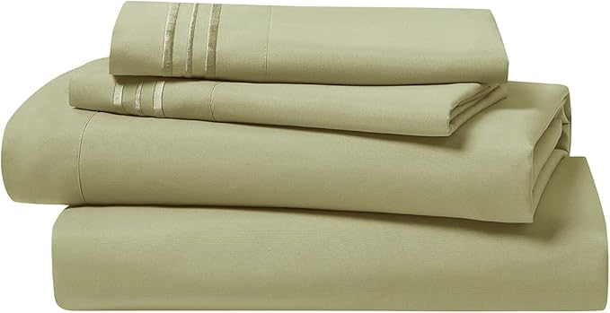 Clara Clark Bed Sheets, Premier 1800 Series 4 Piece Bed Sheet Set, Deep Pocket, Wrinkle, Fade, Stain Resistant, Luxury Soft Bedding Sheets & Pillowcases, Full, Sage Green