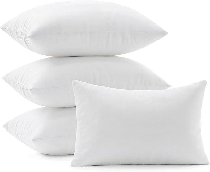 MIULEE Throw Pillows Inserts, Pack of 4 12x20 Inch 100% Virgin Fiber Filling Bed Couch Pillows