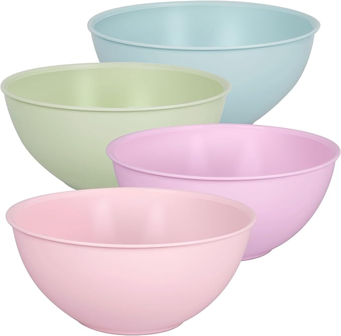 4-Piece Plastic Mixing Bowl Set, 113oz Lightweight Serving Bowls, Large Salad Bowls for Baking,Prepping, Cooking and Serving Food, Dishwasher & Microwave Safe