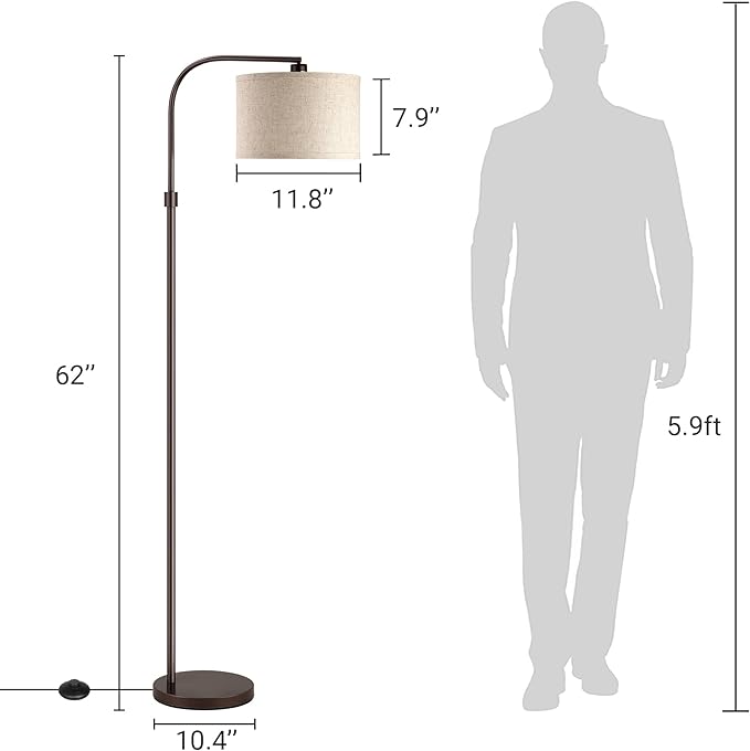 EDISHINE Arched Floor Lamps for Living Room, Standing Tall Arc Lamp with Adjustable Linen Shade, Minimalist Reading Light for Corner, Over Couch Arched Lamp for Bedroom, Office, Kids Room, Bronze