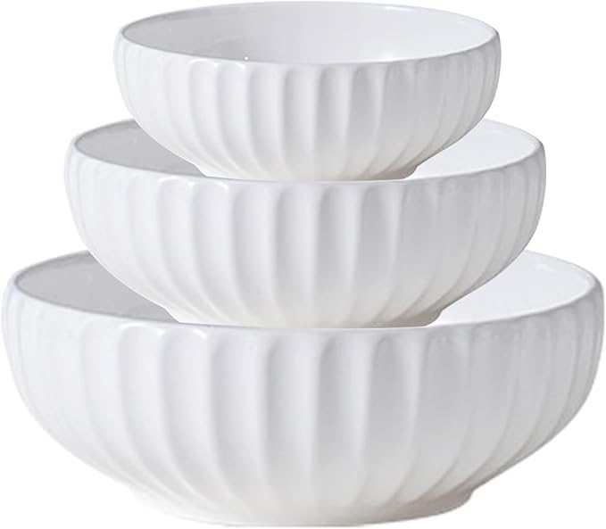 Large Ceramic Mixing Bowls Set, Bowls Set For Kitchen,Large Bowl Set of 3, Prep Serving Bowl for Baking and Mixing Salad,Oven, Microwave and Dishwasher Safe