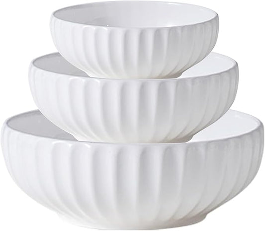 Large Ceramic Mixing Bowls Set, Bowls Set For Kitchen,Large Bowl Set of 3, Prep Serving Bowl for Baking and Mixing Salad,Oven, Microwave and Dishwasher Safe