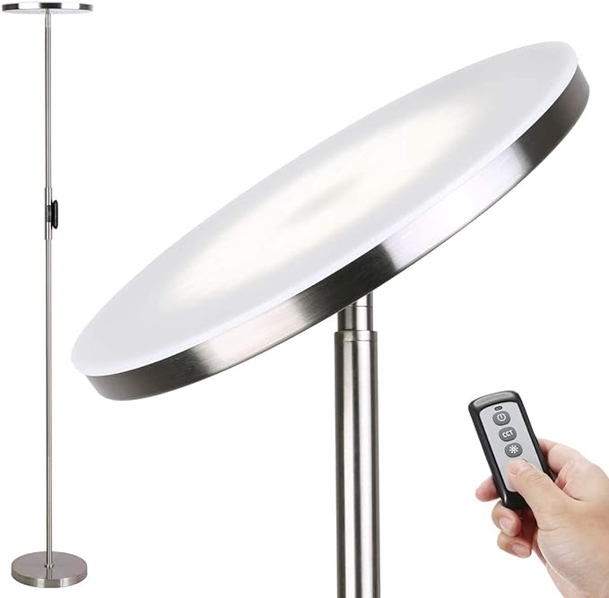 Floor Lamp,30W/2400LM Sky LED Modern Torchiere 3 Color Temperatures Super Bright Floor Lamps-Tall Standing Pole Light with Remote & Touch Control for Living Room,Bed Room,Office (Brushed Nickel)