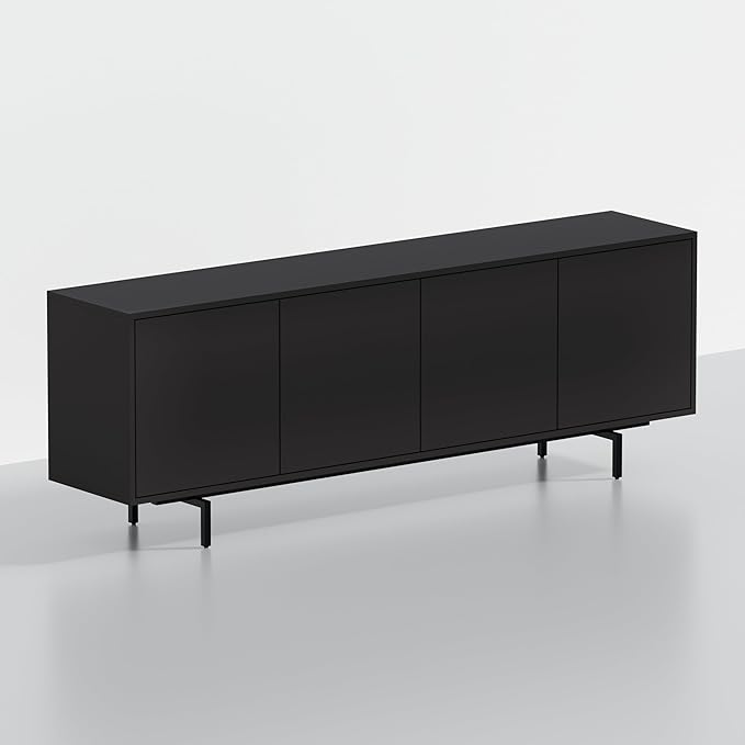 Norrhaus 75" x 26" 4-Door TV Stand in Black - Modern TV Console Made from Quality Engineered Hardwood with Water Resistant Melamine Veneer - No Tools Frame Assembly