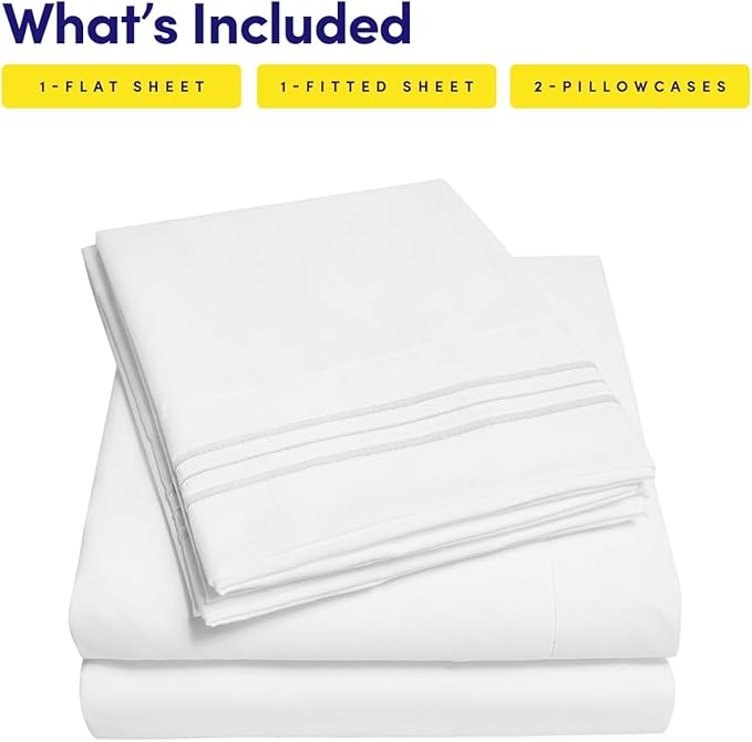 1500 Supreme Collection Queen Sheet Sets White - Luxury Hotel Bed Sheets and Pillowcase Set for Queen Mattress - Extra Soft, Elastic Corner Straps, Deep Pocket Sheets, Queen White