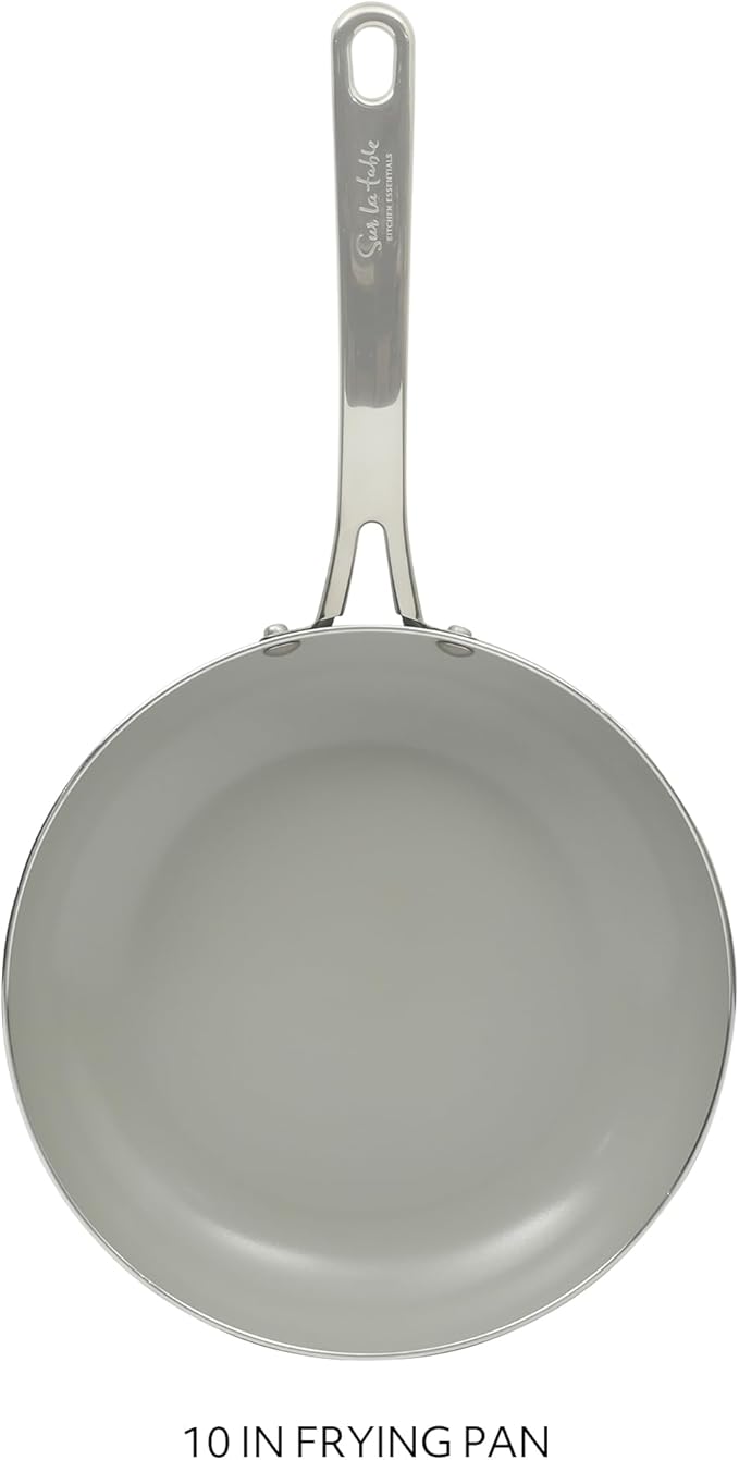 Sur La Table Kitchen Essentials Potluck Porch 10 Inch Deep Frying Pan Skillet Aluminum PFA Free Ceramic Cookware Chef's Pan, Omelet Pan - Induction - Black