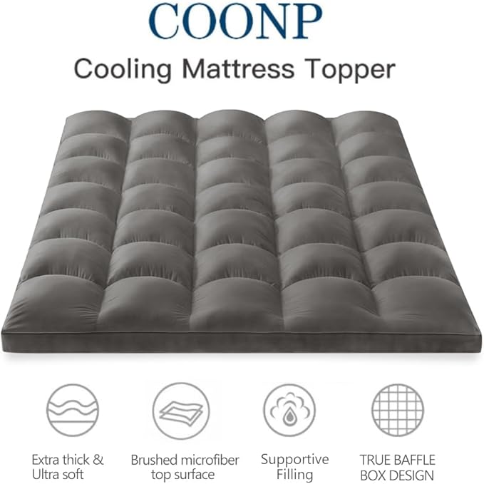 COONP Twin Mattress Topper, Extra Thick Pillowtop, Cooling Plush Mattress Pad Cover Bed Topper Protector with 8-21 Inch Deep Pocket (Grey, Twin)