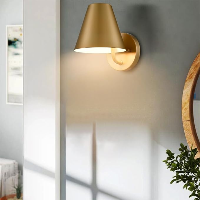 DIRYZON Modern Brass Wall Sconce Light,Metal Barn Wall Lights for Living Room Bedroom,Industrial Bathroom Wall Light Fixtures Wall Lighting