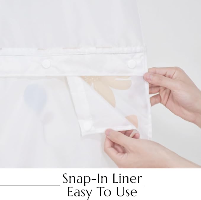 No Hook Shower Curtain with Snap in Liner, Colorful Flower Floral Heavy Duty See Through Window Waterproof Machine Washable Bathroom Curtain 71" W x 74" L (Pack of 1)