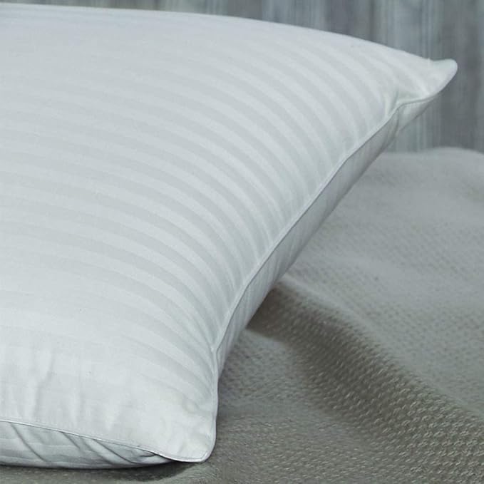 Cuddledown Dreamstead Premium Sleeping Pillow| European White Duck Down | 600 Fill Power | 300 Thread Count 100% Cotton Shell | Damask Striped | Hypoallergenic | Handcrafted | Queen - Soft/Thin