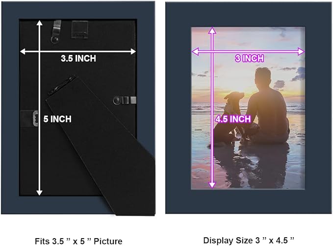 Renditions Gallery 3.5x5 inch Picture Frame High-end Modern Style, Made of Solid Wood and High Definition Glass Ready for Wall and Tabletop Photo Display, Navy Frame