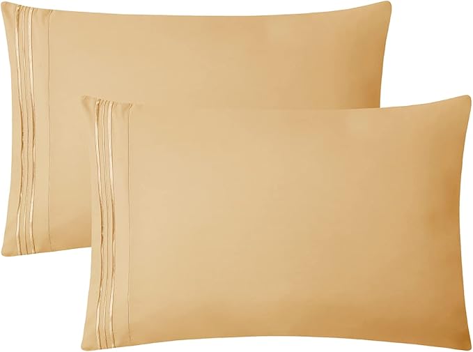 Clara Clark Split King 4Pc Bed Sheets Set, Deep Pocket, Microfiber, Breathable, Fade Resistant, Camel Gold