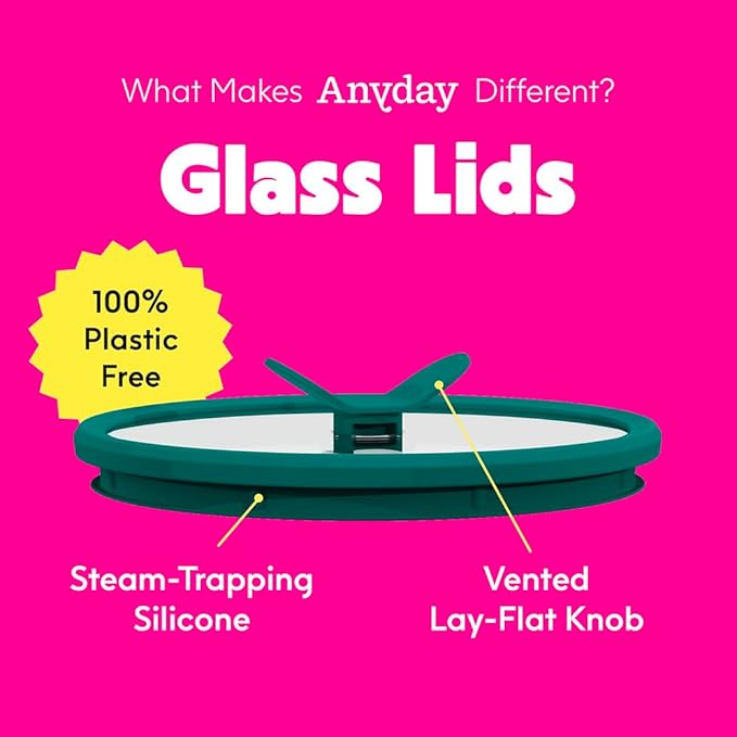 Anyday 2-Pack (2-Cup) Glass Food Storage Set with Glass Lids | Plastic-Free Meal Prep Set | Stackable Airtight Storage Container Set with Vented Lid for Microwave-Safe Reheating