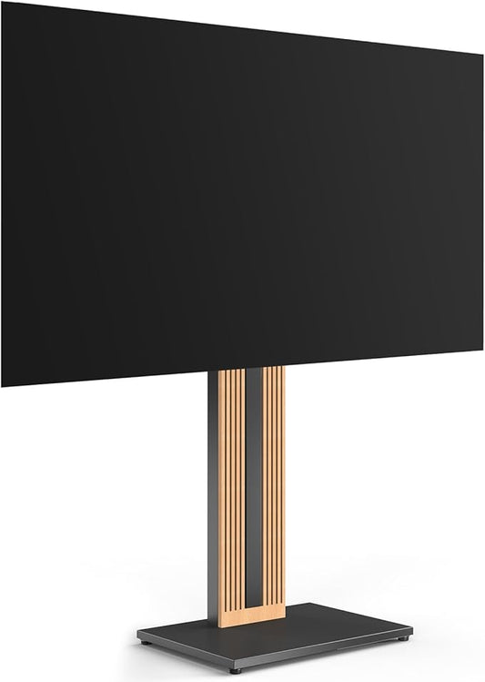 FITUEYES Design Wood TV Stand Swivel Mount with Hidden Back Storage for 32-65 inch TV Screens, Scandinavian Style Tall Floor TV Stand for Home Decor with Reinforced Base, Zen Series, Black