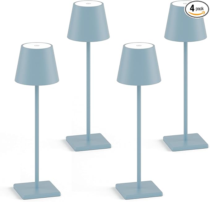 4 Packs Rechargeable LED Table Lamp,6000mAh Outdoor Cordless Desk Lamp Waterproof Portable, Stepless Dimmable Lamps for Restaurant/Bedroom/Outdoor (Blue)