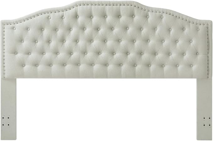 24KF Upholstered Button Tufted King Size Headboard with Nailhead Trim, Elegant Boucle Fabric California King headboard, 6031-K-Boucle-Beige