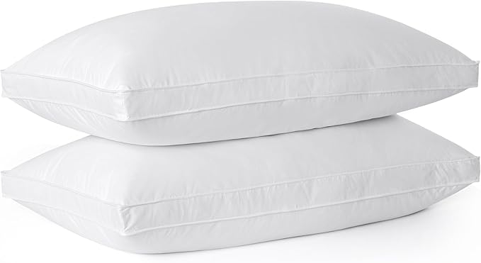 Goose Feathers Down Pillows, Pillows Standard Size Set of 2, Cotton Cover,Gusseted Hotel Collection Bed Pillow for Back, Stomach or Side Sleepers