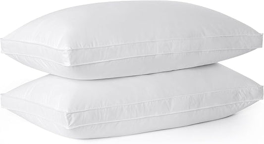 Goose Feathers Down Pillows, Pillows Standard Size Set of 2, Cotton Cover,Gusseted Hotel Collection Bed Pillow for Back, Stomach or Side Sleepers