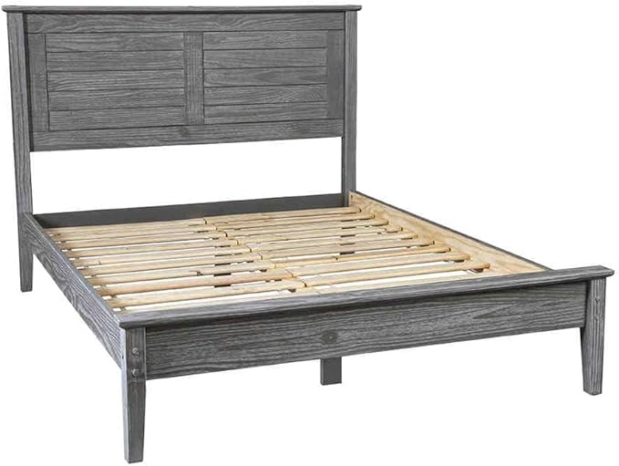 Grain Wood Furniture Greenport Solid Wood Platform Bed, Queen Size, Brushed Grey
