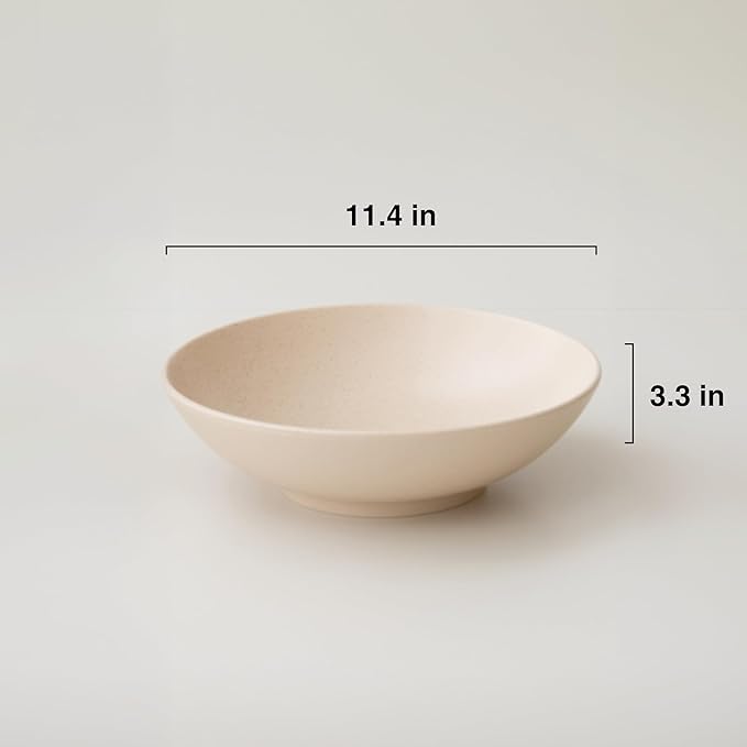 WENSHUO Large Salad Bowl, Ceramic Stoneware with Reactive Glaze, Serving & Mixing, 2Qt (Ink Spot Brown) (Oat Beige)