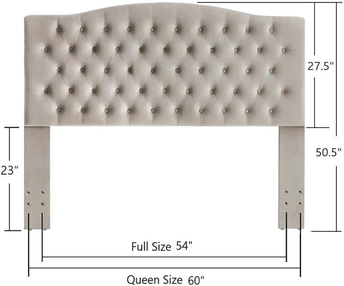 24KF Upholstered Tufted Button Velvet Headboard,Comfortable Fashional Headboard Queen/Full Size,Taupe