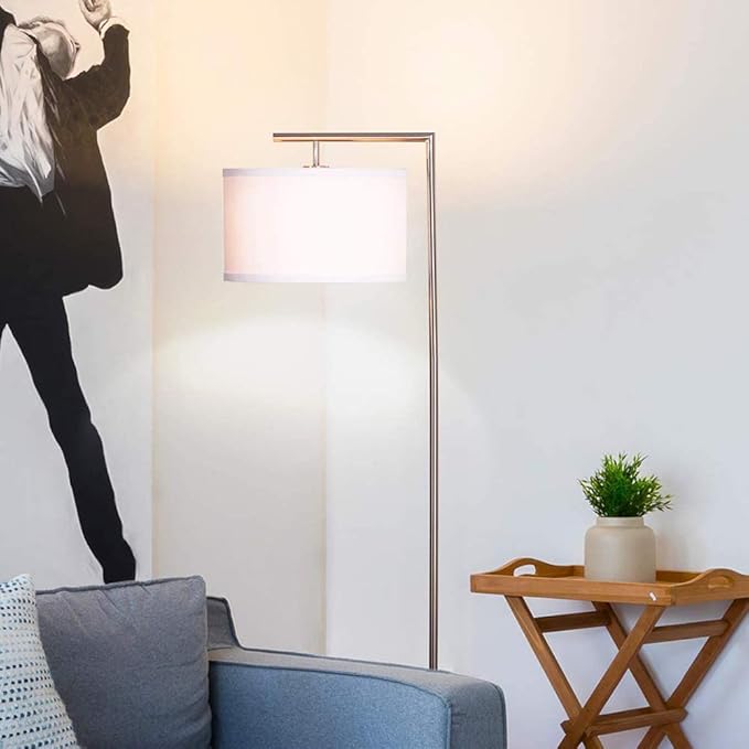 Brightech Montage Modern Floor lamp, LED Floor Lamp for Living Rooms & Offices - Tall Standing Lamp for Bedroom Reading - Corner Pole Lamp for Contemporary Home Decor - Satin Nickel