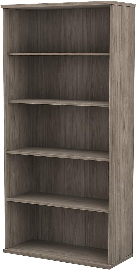 Bush Business Furniture Hybrid Tall 5 Shelf Bookcase in Modern Hickory