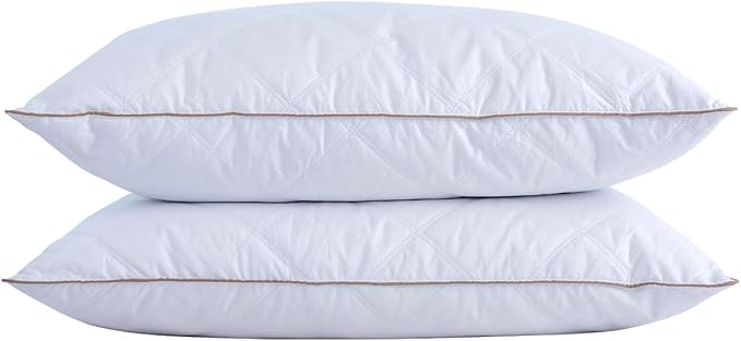 puredown® Goose Feathers and Down Pillow with Diamond Quilting with 100% Cotton Cover, Pack of 2, Queen Size