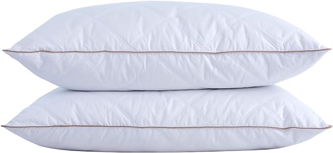 puredown® Goose Feathers and Down Pillow with Diamond Quilting with 100% Cotton Cover, Pack of 2, King Size
