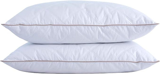 puredown® Goose Feathers and Down Pillow with Diamond Quilting with 100% Cotton Cover, Pack of 2, King Size