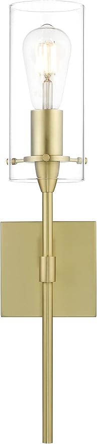XiNBEi Lighting Gold Wall Sconce Modern Single Bathroom Sconce Light with Clear Glass Brass Wall Light Fixtures for Vanity & Living Room