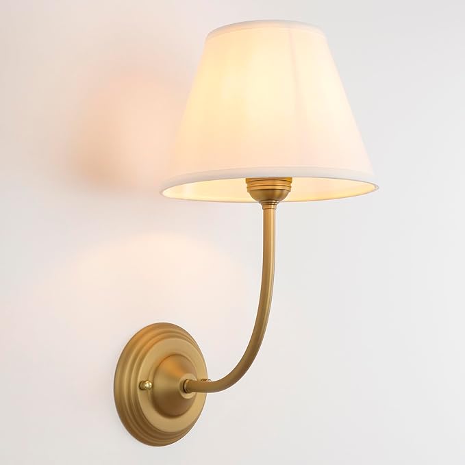 Vintage Fabric Wall Sconce Linen Cloth Shade, E26 Hardwired Indoor 1-Light Wall Mounted Lamp Fixture for Living Room Bedroom Stairs Hallway